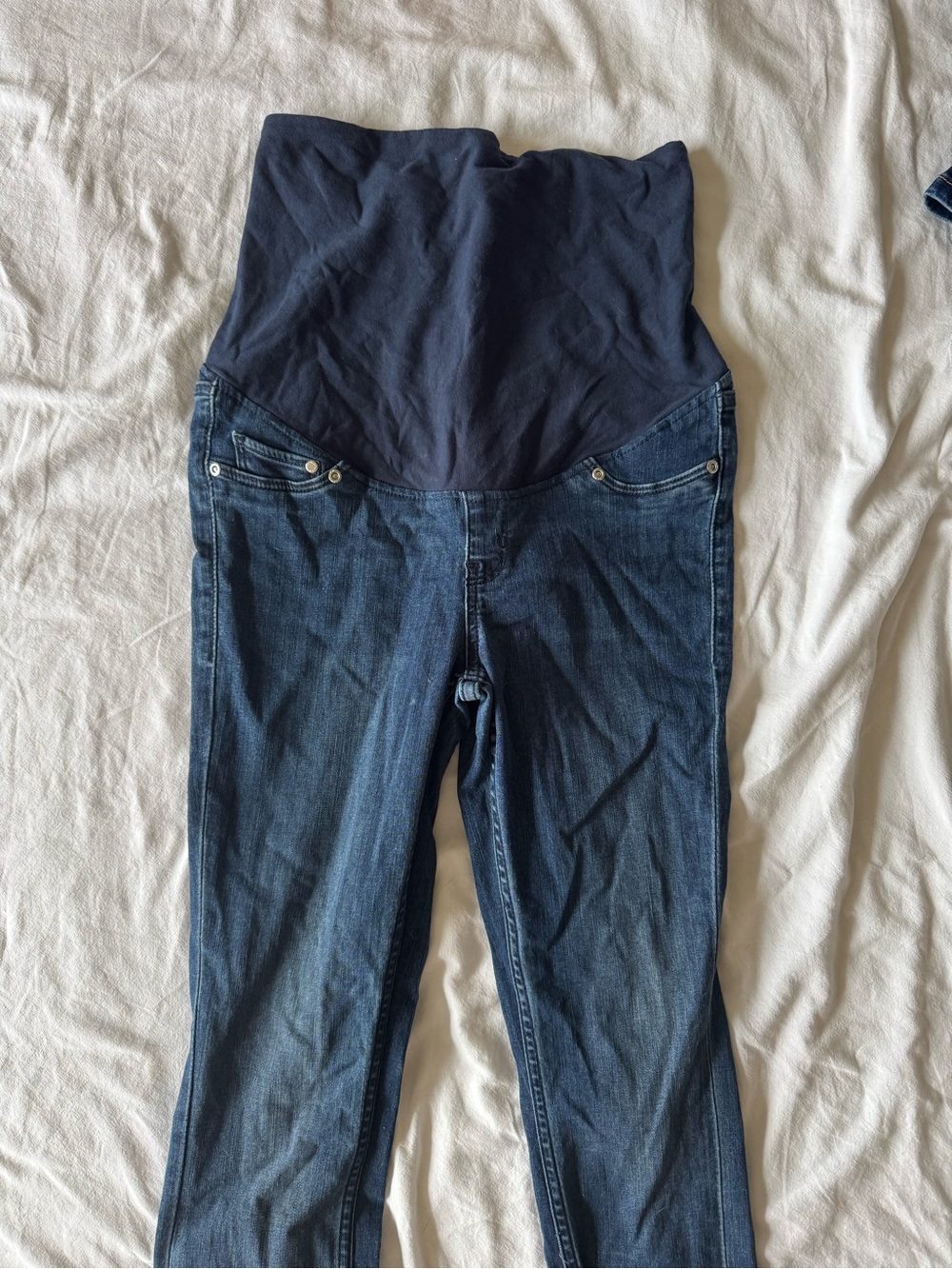 H&M Dark Blue High-Rise Maternity Jeans with Navy Panel